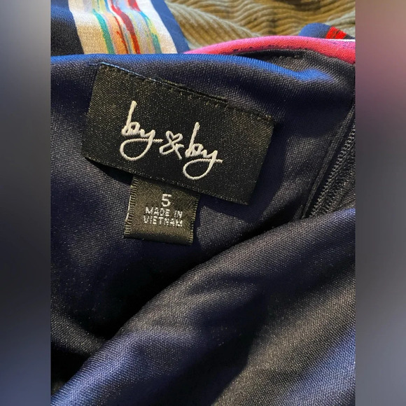 By & By Multicolored Stripped Wide Leg Off Shoulder Jumpsuit NWT Size 5 - Picture 5 of 5